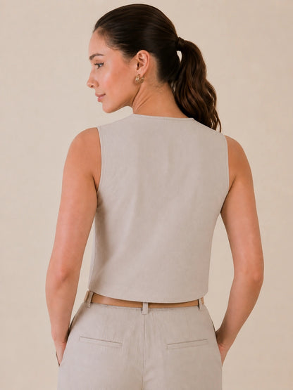 Women Solid Sleeveless V-Neck Lace Detail Waistcoat