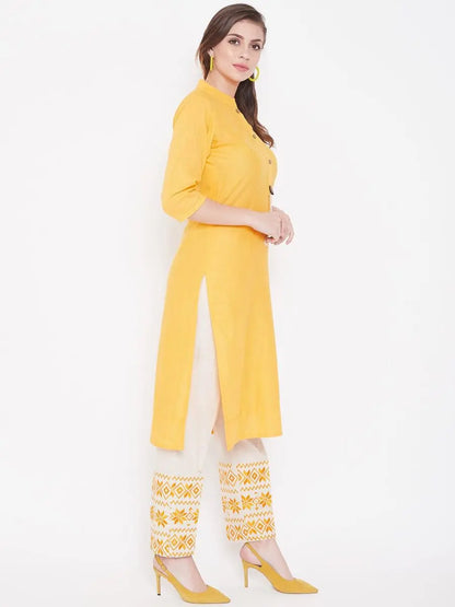 winered-yellow-straight-cotton-embroidered-kurta-and-pant-set