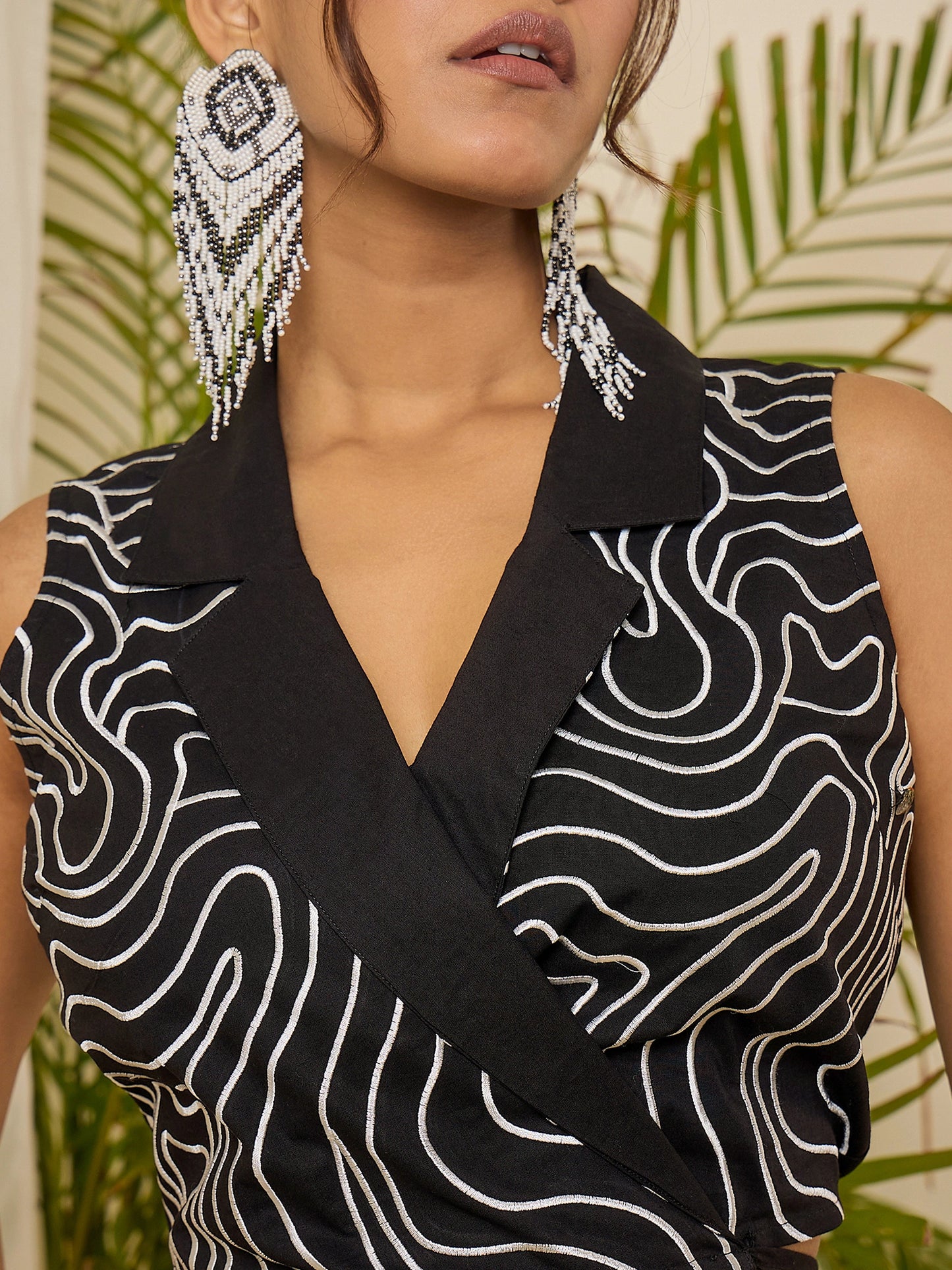 Black Cotton Embroidered Wrap  Top Co-ord Set