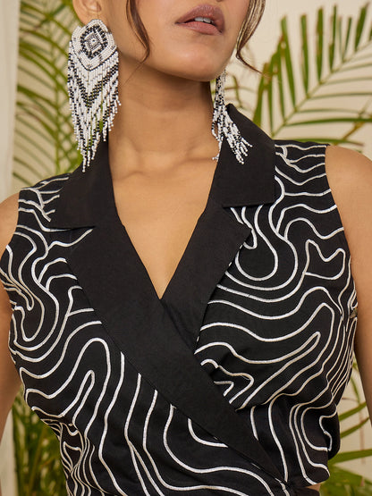 Black Cotton Embroidered Wrap  Top Co-ord Set