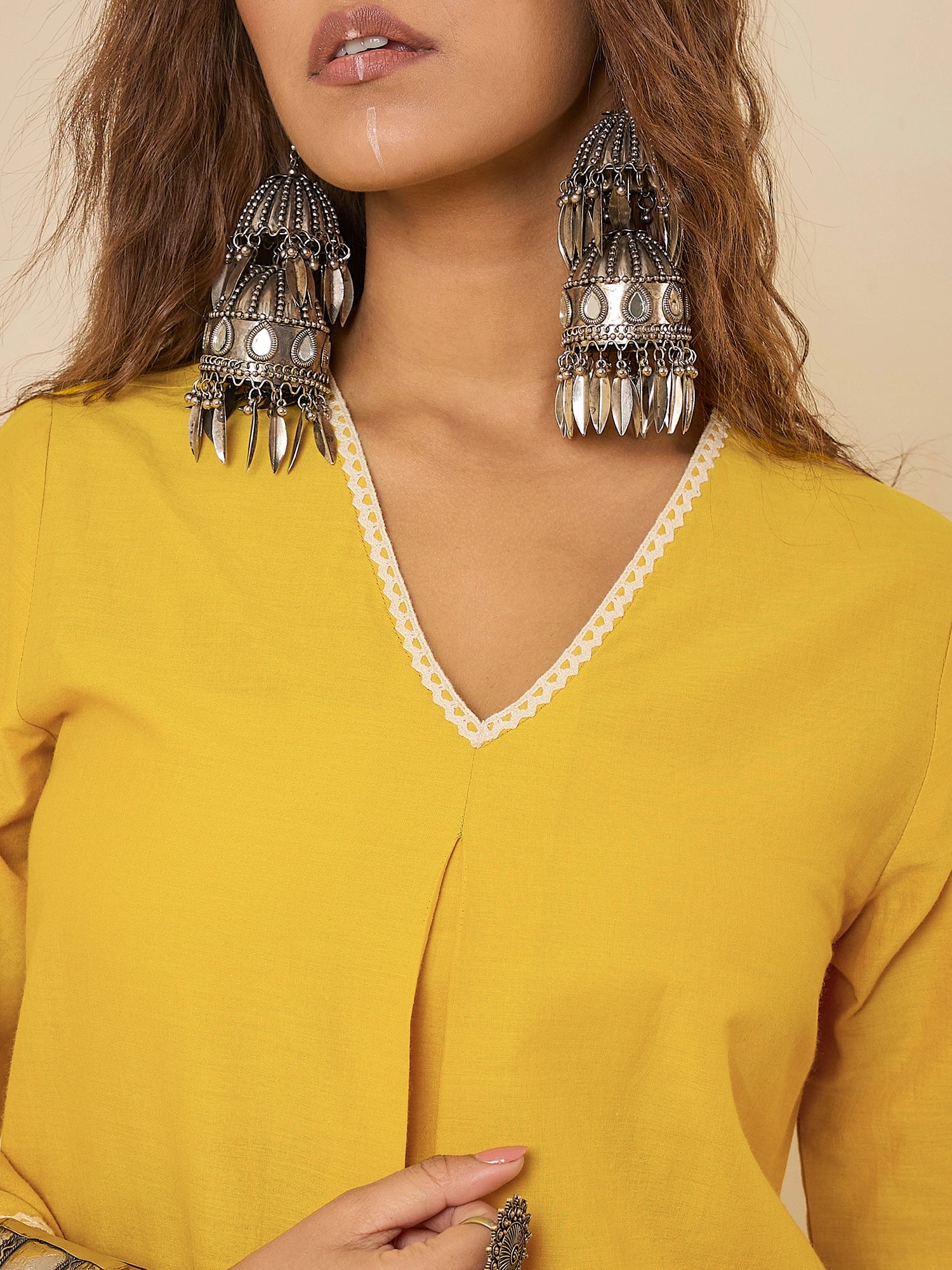 women-cotton-yellow-floral-print-asymmetric-tunic-co-ord-set