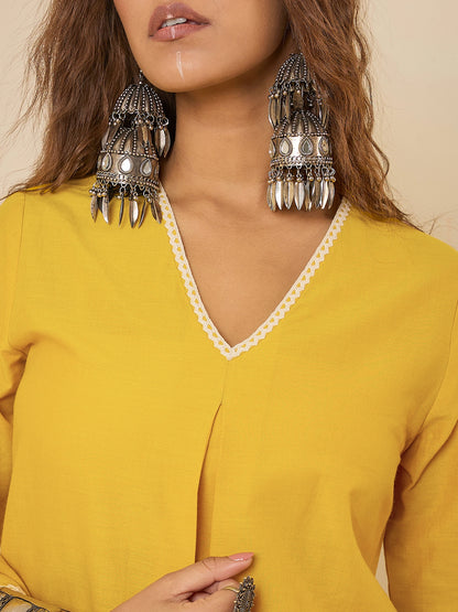 women-cotton-yellow-floral-print-asymmetric-tunic-co-ord-set