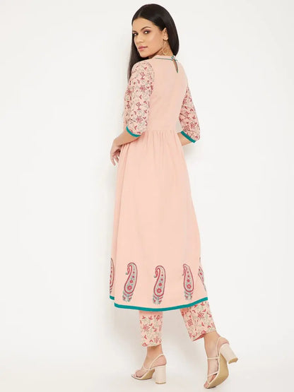 winered-peach-a-line-cotton-printed-kurta-and-pant-set