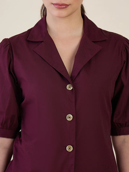 Women Burgundy Puff Sleeves Co-ord Set