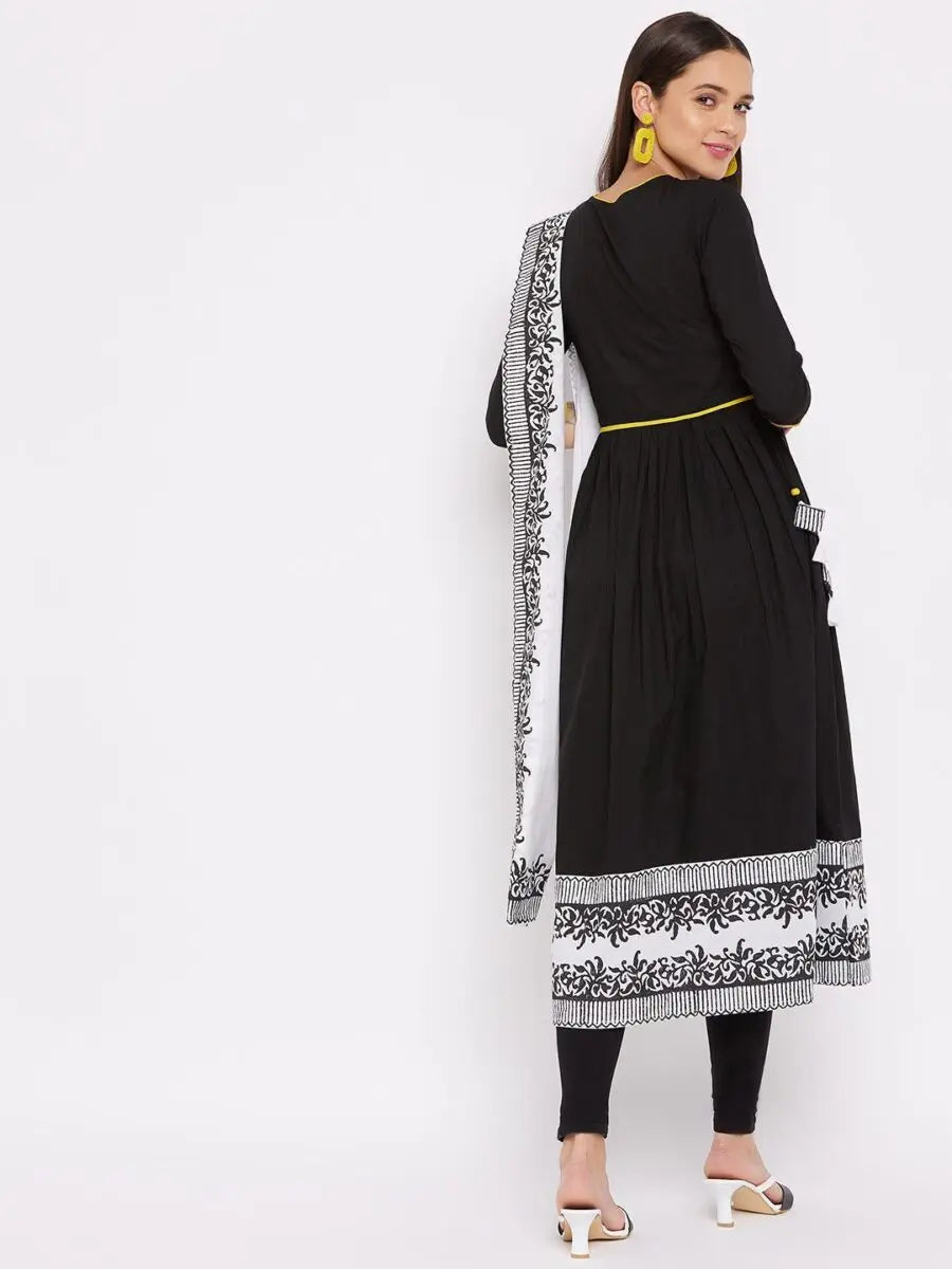 winered-black-flared-kurta-cotton-solid-kurta-and-dupatta-set