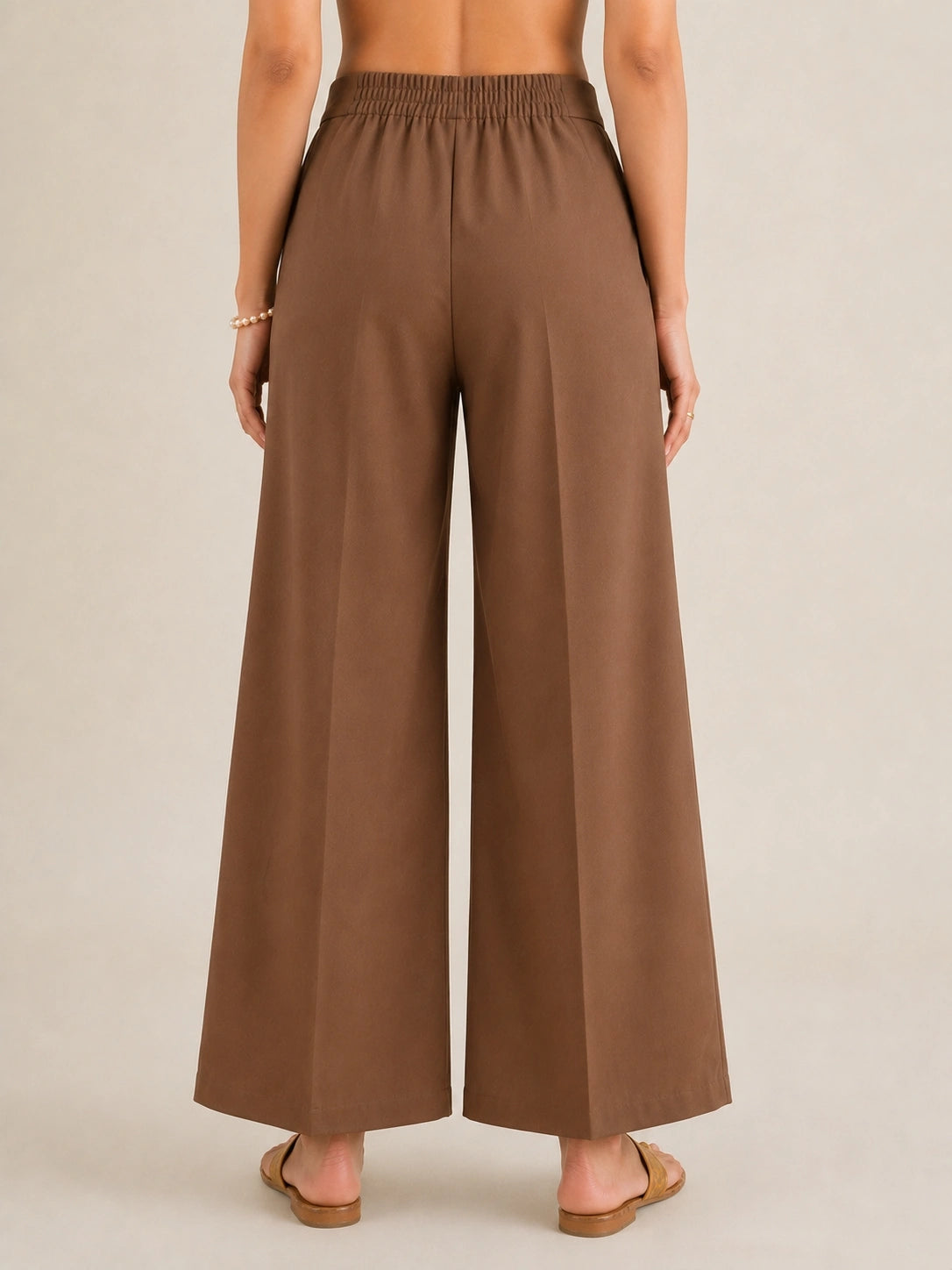 Women's Brown Solid Wide Leg Trousers