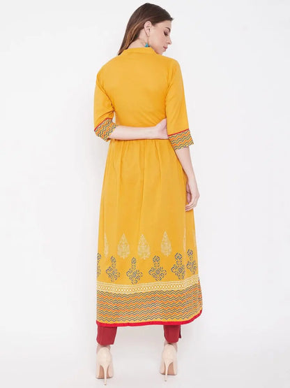 winered-yellow-flared-cotton-block-printed-kurta