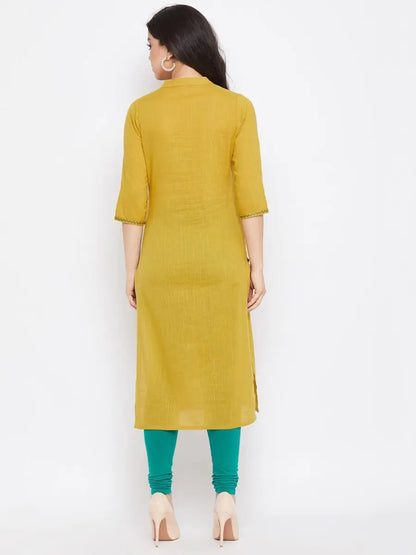 winered-mustard-yellow-straight-cotton-embroidered-kurta