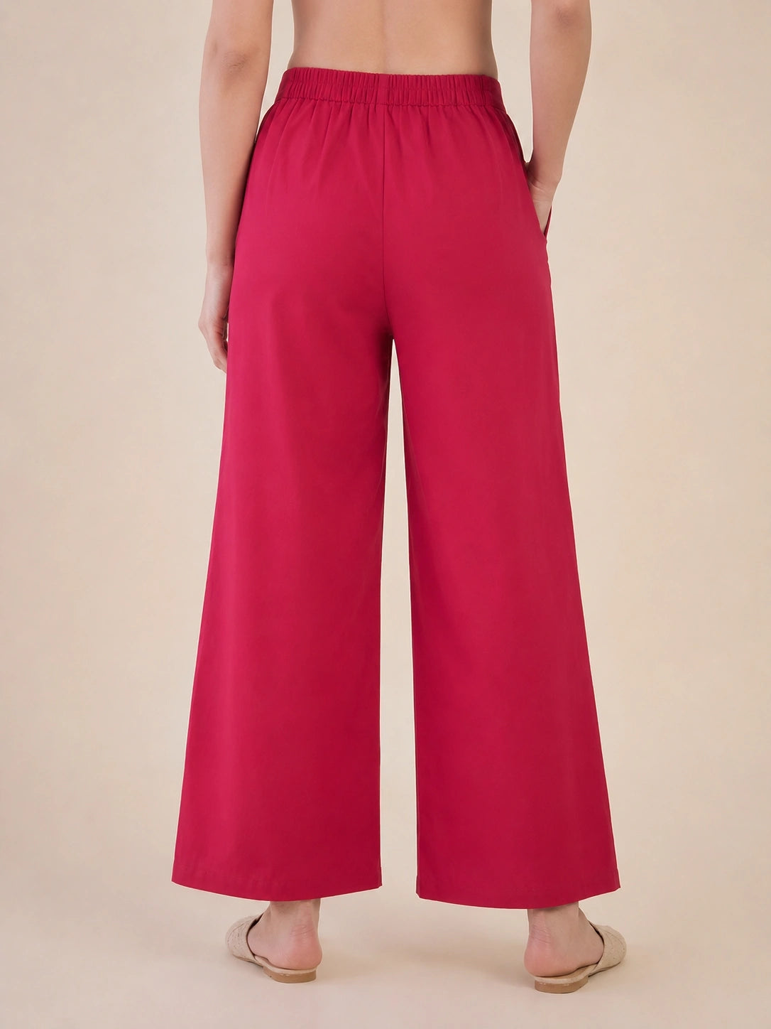 Women's Solid Pink Wide Leg Trousers
