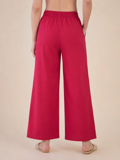 Women's Solid Pink Wide Leg Trousers