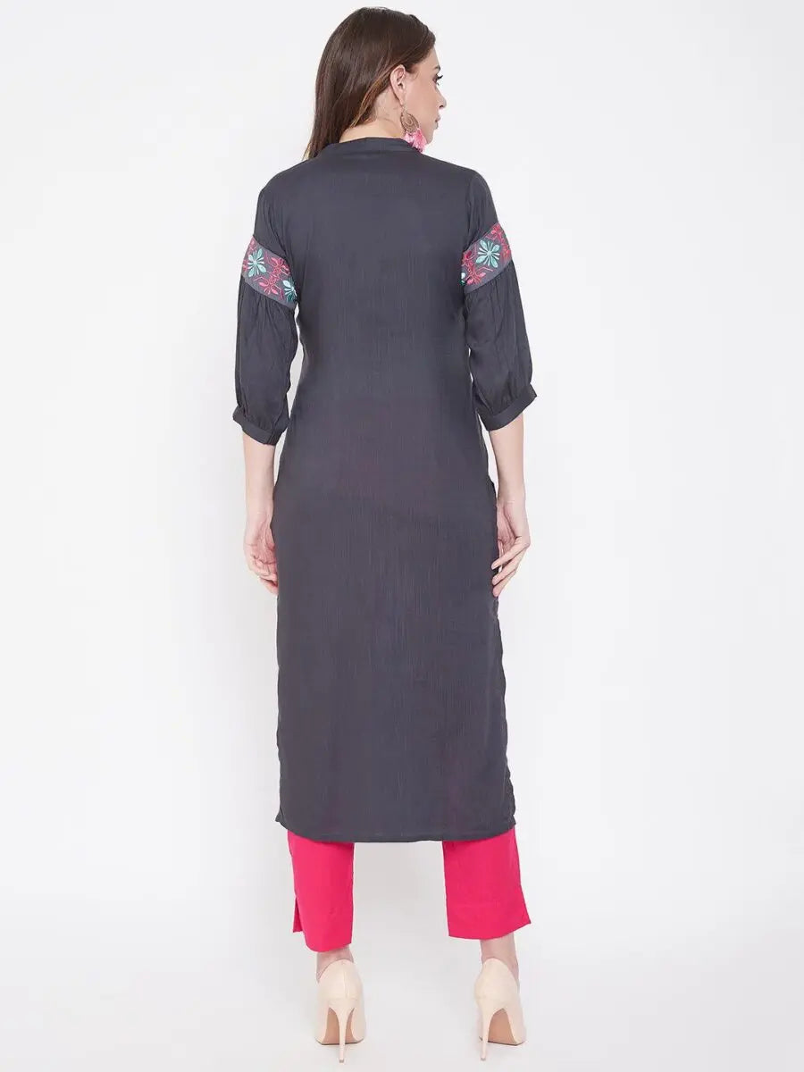 winered-grey-straight-rayon-embroidered-kurta