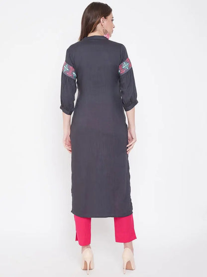 winered-grey-straight-rayon-embroidered-kurta