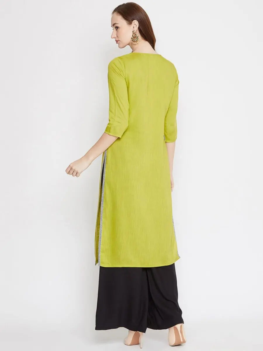 winered-green-straight-rayon-solid-kurta