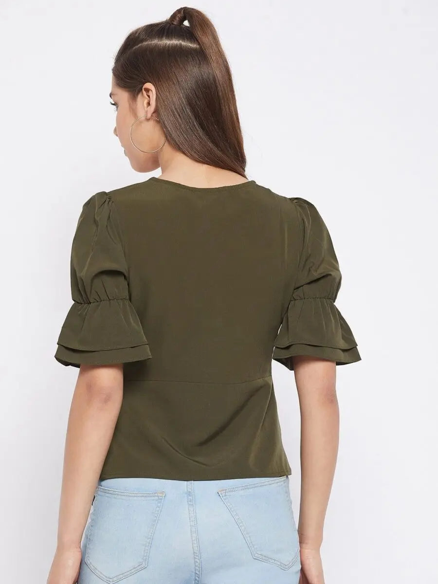 winered-dark-green-solid-polyester-regular-top