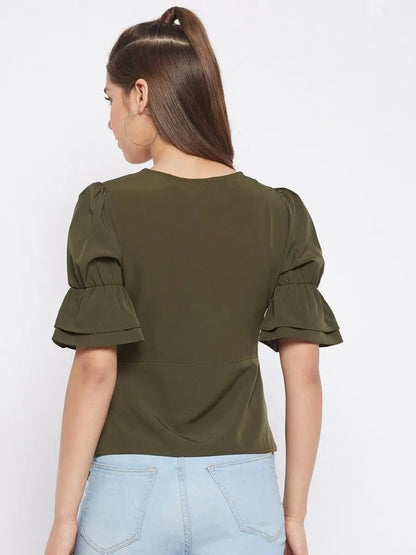 winered-dark-green-solid-polyester-regular-top