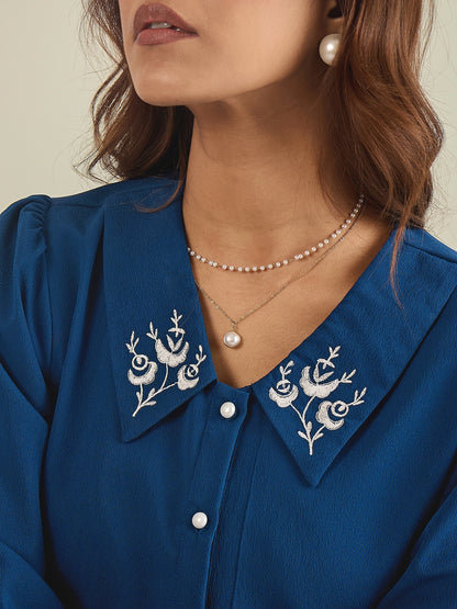 winered-women-blue-collared-shirt-with-contrast-embriodery