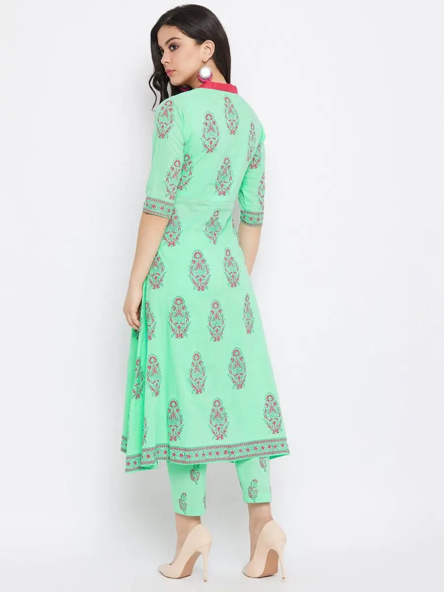 winered-green-a-line-cotton-printed-kurta-and-pant-set