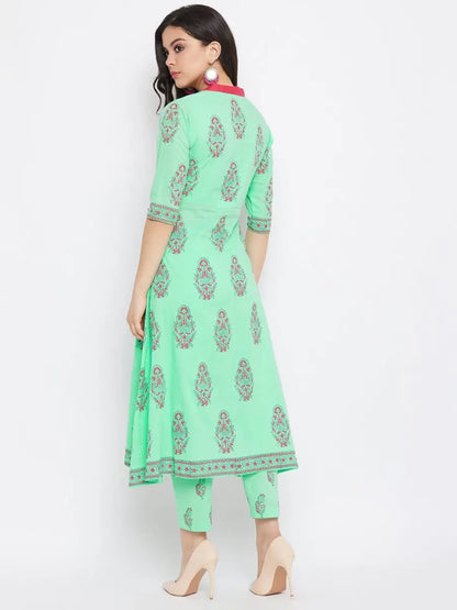 winered-green-a-line-cotton-printed-kurta-and-pant-set