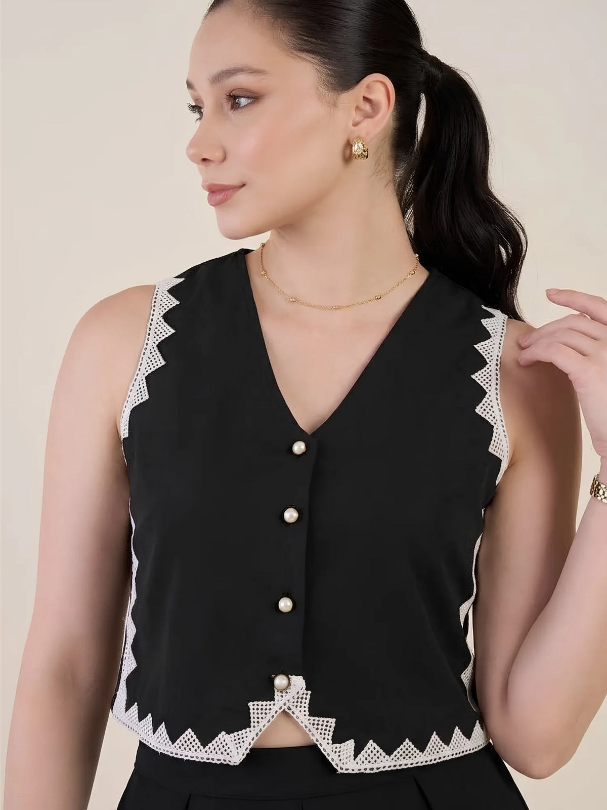 Women Black Vest & Skirt Co-ord Set