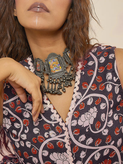 Women Black Lace Detailing Waistcoat Top