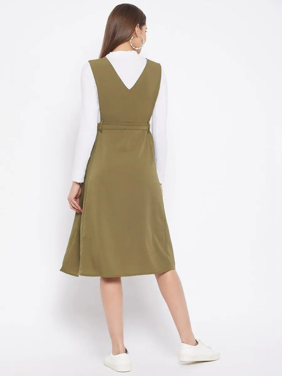 winered-green-pinafore-crepe-solid-dress