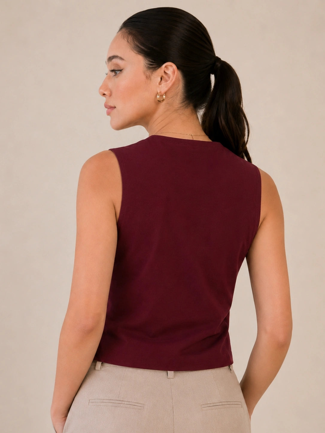 Women Solid Sleeveless V-Neck Lace Detail Waistcoat