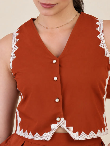 Women Rust Vest & Skirt Co-ord Set