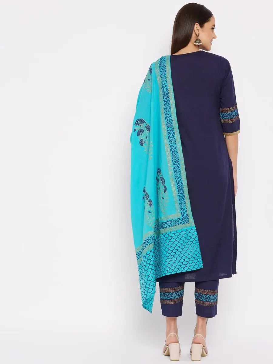 winered-dark-blue-straight-cotton-printed-kurta-pant-dupatta-set