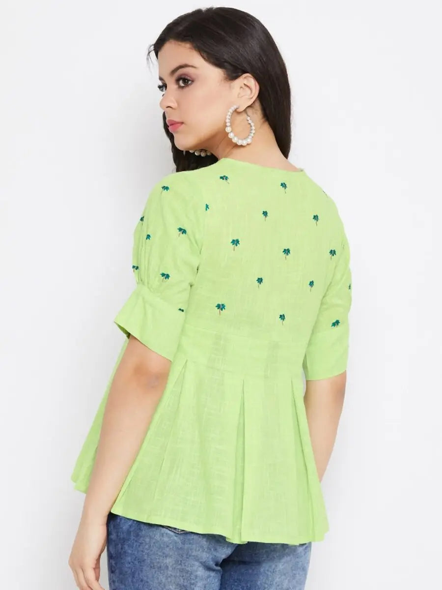 winered-light-green-embroidered-cotton-regular-top
