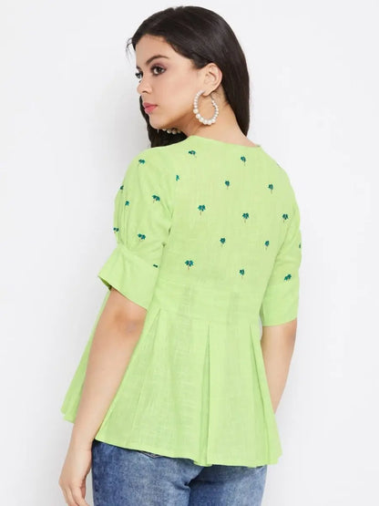 winered-light-green-embroidered-cotton-regular-top