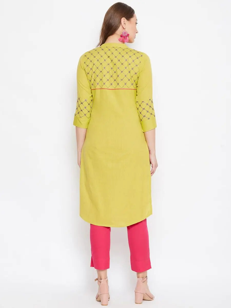 winered-yellow-straight-cotton-embroidered-kurta