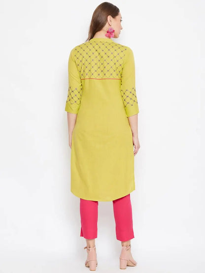 winered-yellow-straight-cotton-embroidered-kurta