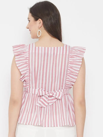 winered-pink-a-line-cotton-striped-top