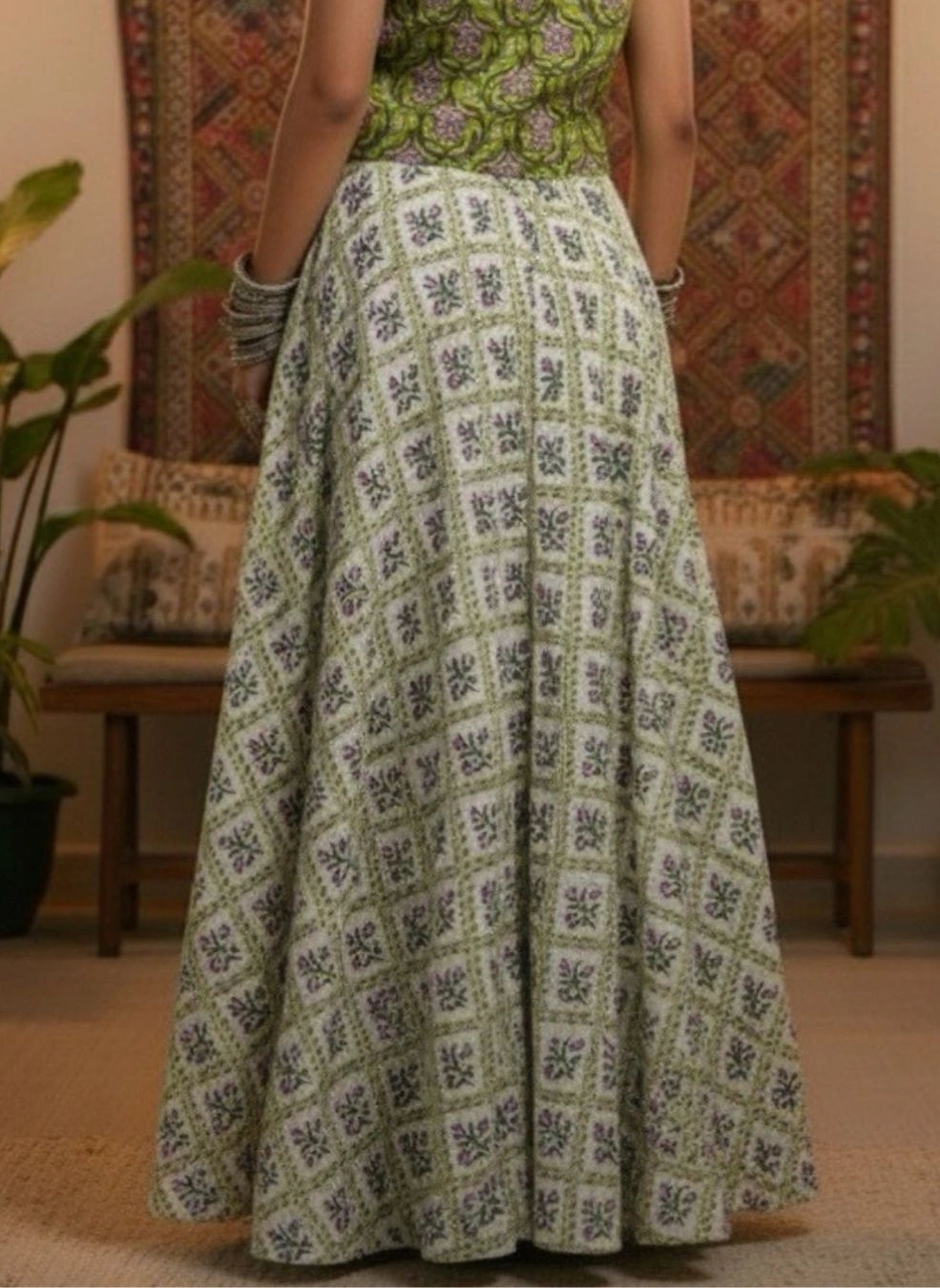Women White Ethnic Printed Cotton Maxi Skirt