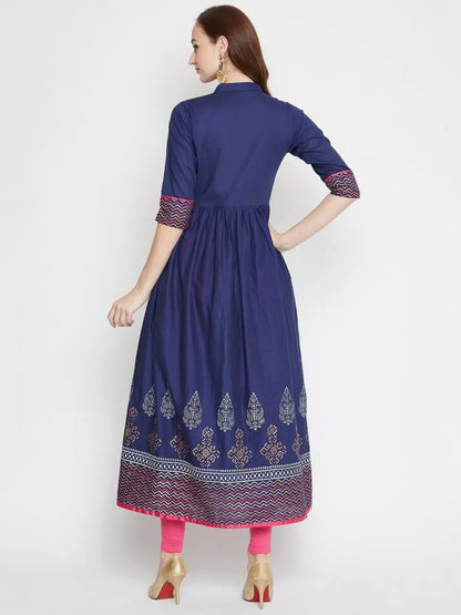 winered-blue-flared-cotton-printed-kurta