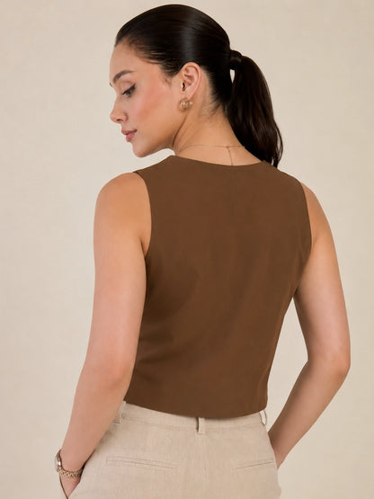 Women Solid Sleeveless V-Neck Lace Detail Waistcoat