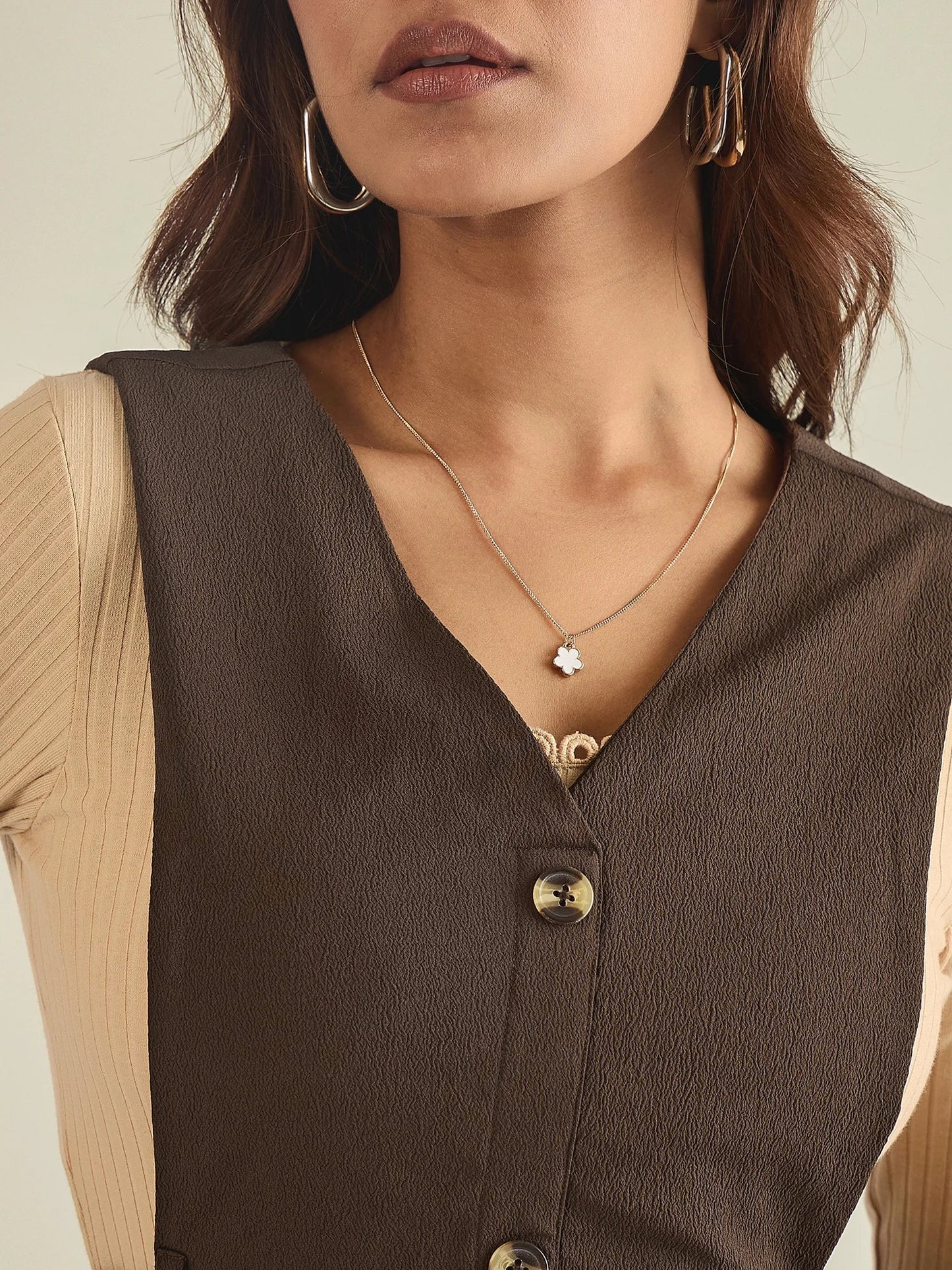 winered-women-brown-solid-pinafore-dress-with-button