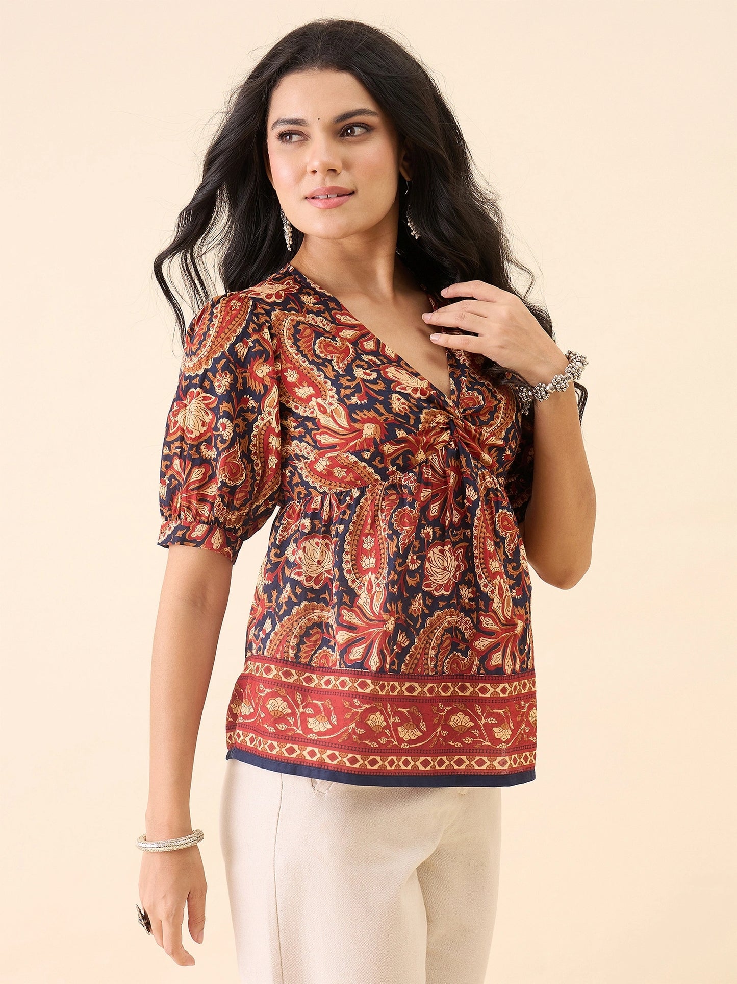 Women Yoke Twisted Peplum Top