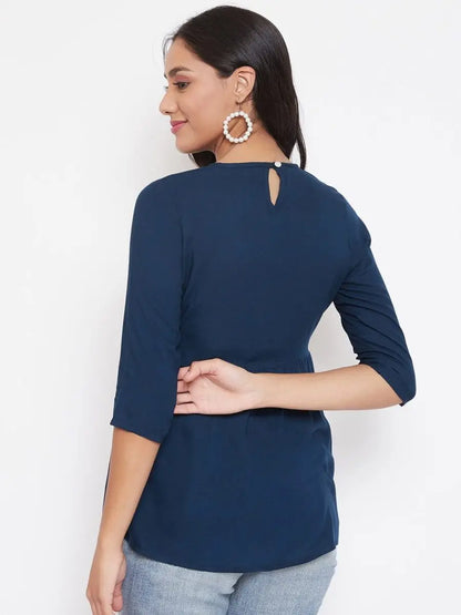 winered-navy-blue-embroidered-rayon-empire-waist-top