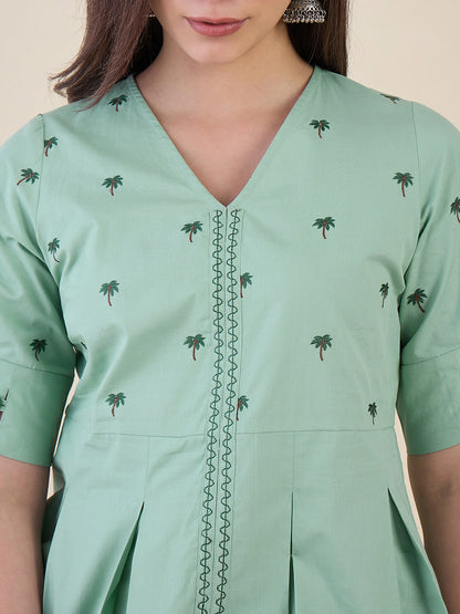 Women Mint Green Embroidered Peplum Top