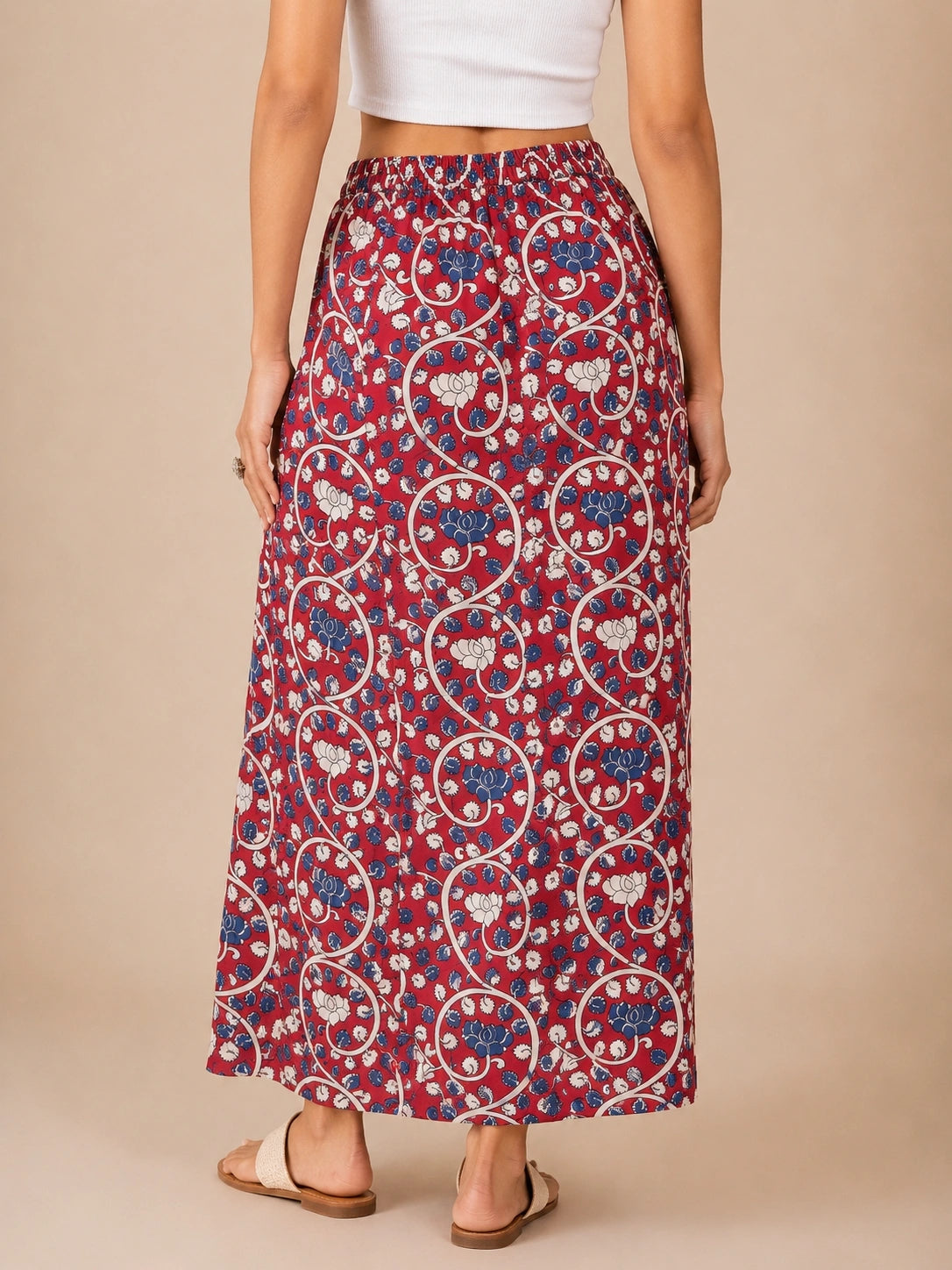 Women's Red Floral Print Maxi Skirt