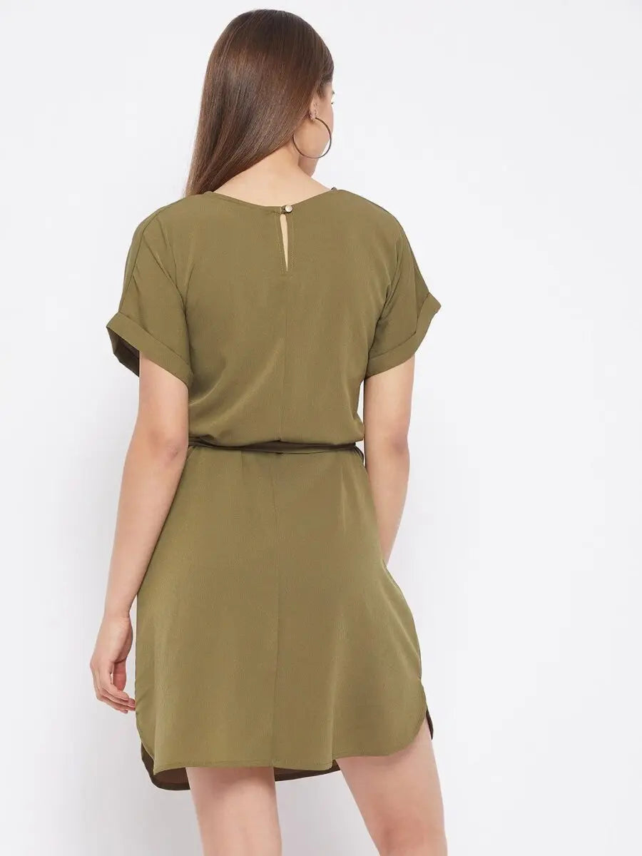 winered-green-sheath-crepe-solid-dress