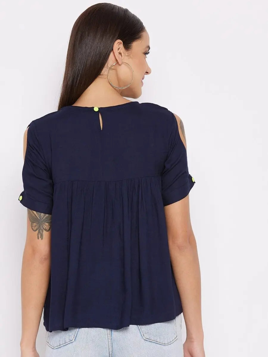 winered-navy-blue-a-line-rayon-chevron-zig-zag-top