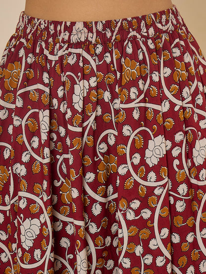 women-maroon-ethnic-print-cotton-maxi-skirt