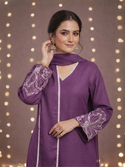 Women's Purple Embroidered Kurti & Farshi Salwar set