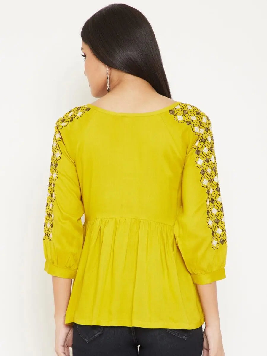 winered-yellow-embroidered-rayon-regular-top