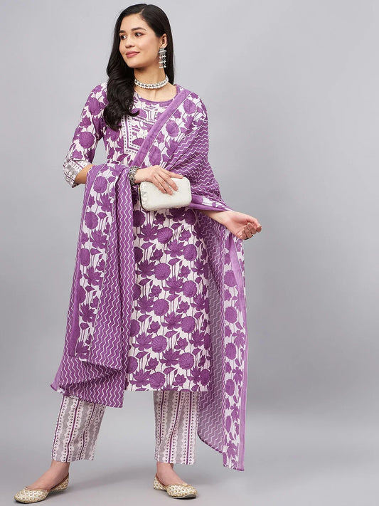 winered-women-purple-floral-gota-detailed-neck-kurta-set-with-dupatta