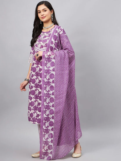 winered-women-purple-floral-gota-detailed-neck-kurta-set-with-dupatta