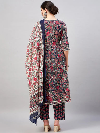 winered-woman-navy-blue-paisley-print-gota-detailing-patch-kurta-set-with-dupatta