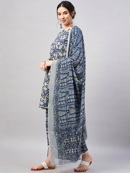 winered-woman-blue-kurta-set-paisley-print-flared-short-kurta